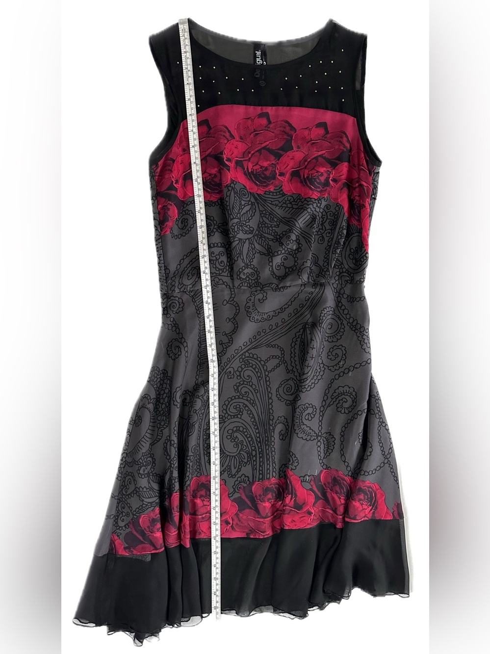 Desigual Giordin Boho Paisley Lace Whimsical Lined Summer Dress Prom Black XS